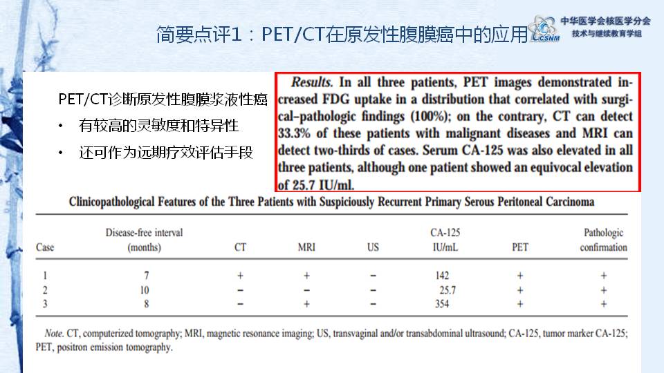 中华医学会核医学分会 病例报告 病例11：FDG PET CT诊断原发性腹膜癌病例-【CSNM继教学组】黄谋清